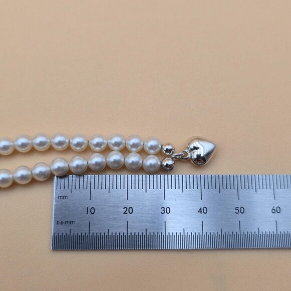 6 Inch Sterling Silver Faux Pearl Heart Charm Small Bracelet A5701 - Picture 5 of 6